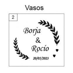 Pack 12 cajas con vaso y tapones " Borja y Rocío"