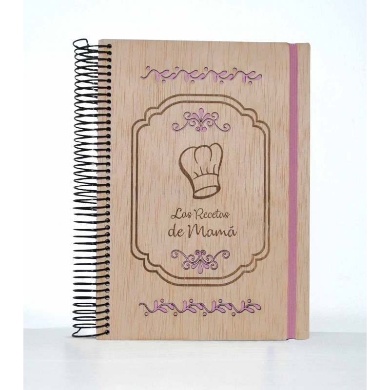 Libreta de Madera Pasión por la Cocina - Libros para Recetas Color Lazo  Verde Formato A5 Papel Kraft (35 hojas)
